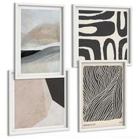 BILDER SET 4er Set - 50x50 cm & 40x60 cm Weißer Rahmen - Abstrakte Boho-Dekorationsmuster - Weiß, Kunststoff (50/50cm) - TULUP
