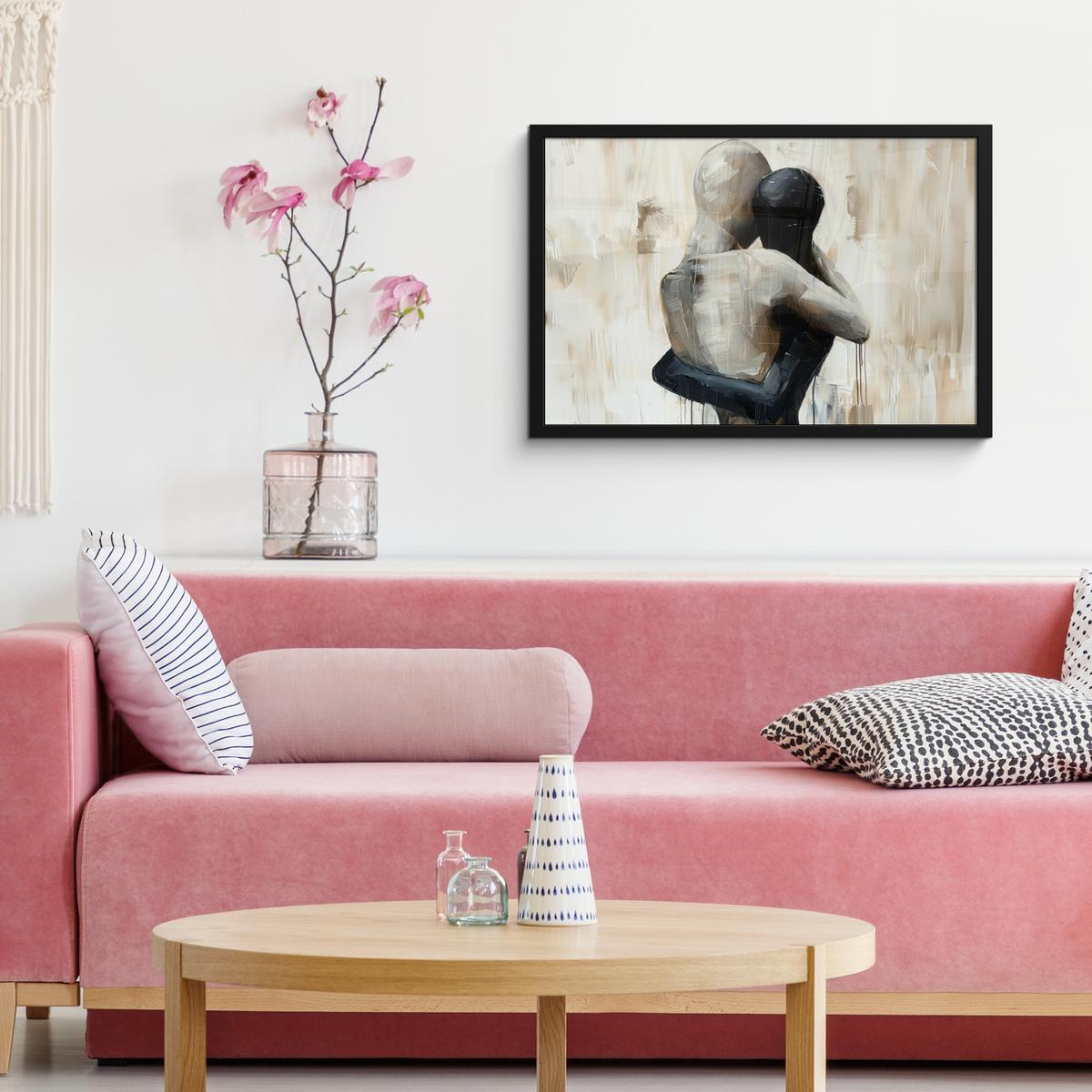 POSTER MIT RAHMENGERAHMTES BILD Abstrakt - Liebe - Schwarz und weiß - Modern 60x40 cm - Schwarz, Papier (60/40cm) - MuchoWow