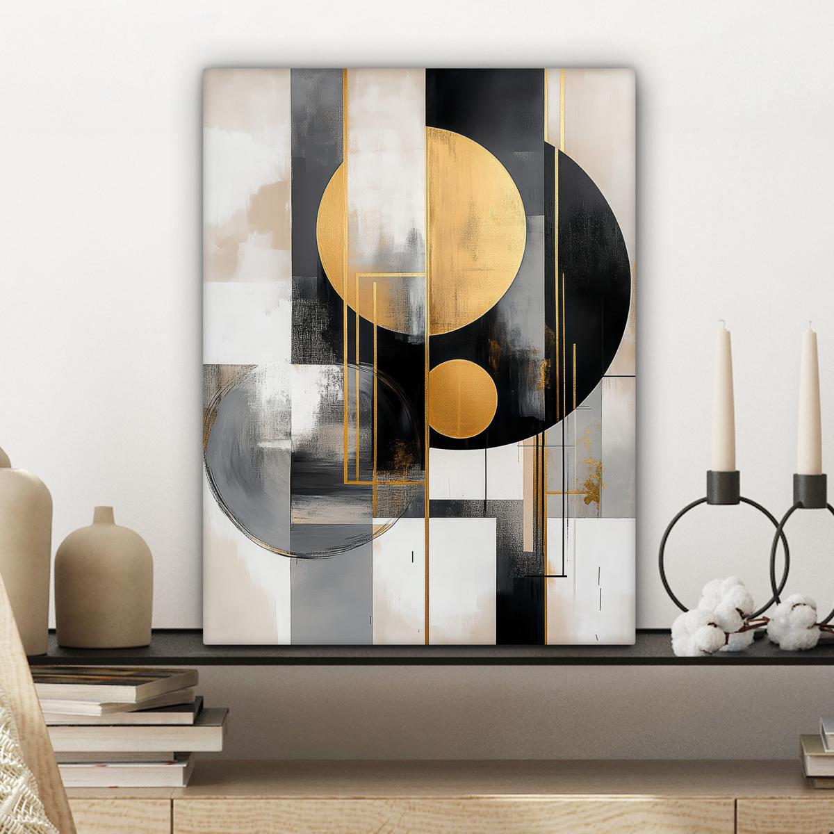LEINWANDBILD Abstrakt - Gold - Silber - Formen - Ästhetisch - Modern Room Decor 30x40 cm - Goldfarben, Textil (30/40cm) - MuchoWow