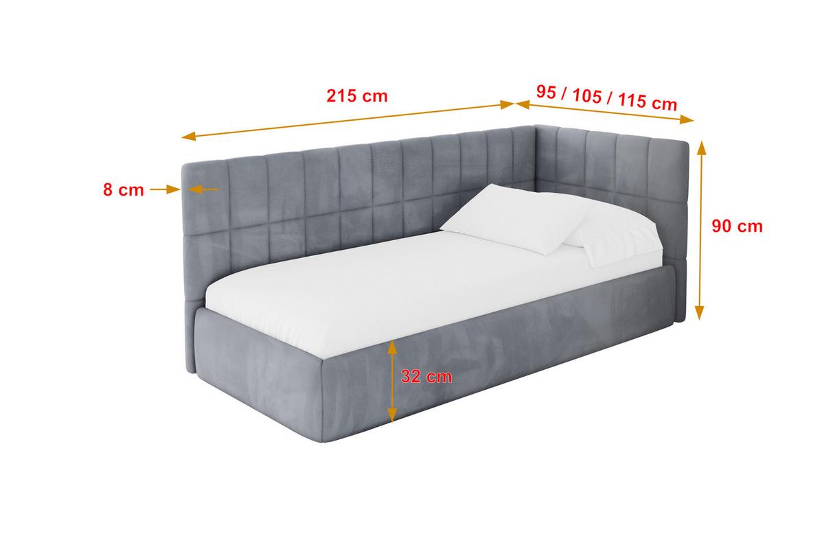 EINZELLBETT Jugendbett mit Bettkasten, Links - TULY 90x200 Grau - Grau, Holzwerkstoff/Textil (90/200cm) - ALTDECOR