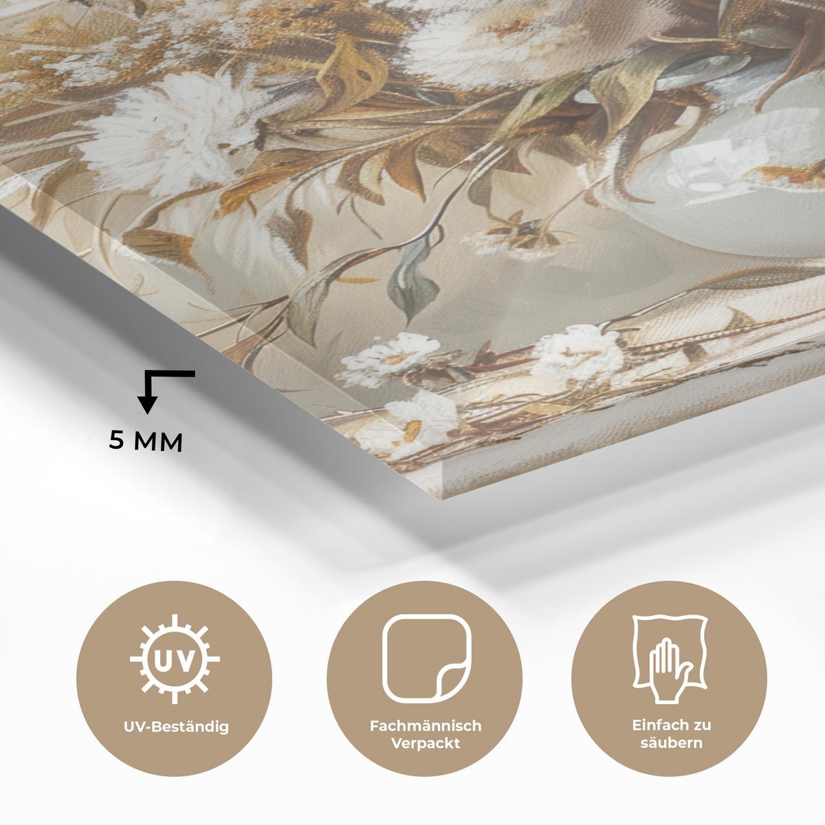 ACRYLGLASBILD Blumen - Vase - Stilleben - Beige 60x80 cm - Creme, Glas (60/80cm) - MuchoWow