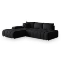ECKSOFA ALESE L-S Schwarz Velours-Stoff mit Schlaffunktion - Silberfarben/Schwarz, Holz/Textil (265/185cm) - MASSENO