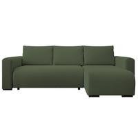 ECKSOFA DORA L, Eckcouch in L-Form mit Schlaffunktion und Bettkasten, Farbe: Grün, Bouclé-Stoff, Ottomane Rechts - Grün, Textil (240/143cm) - Storez24