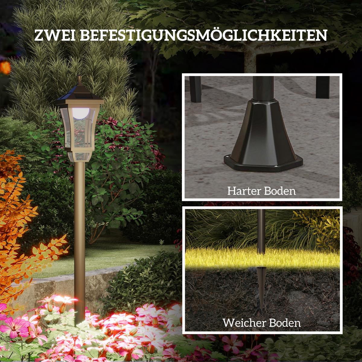 SOLAR-GARTENLATERNE Wasserdicht Schwarz 15/15/127 cm - Schwarz, Kunststoff (15/15/127cm) - Outsunny
