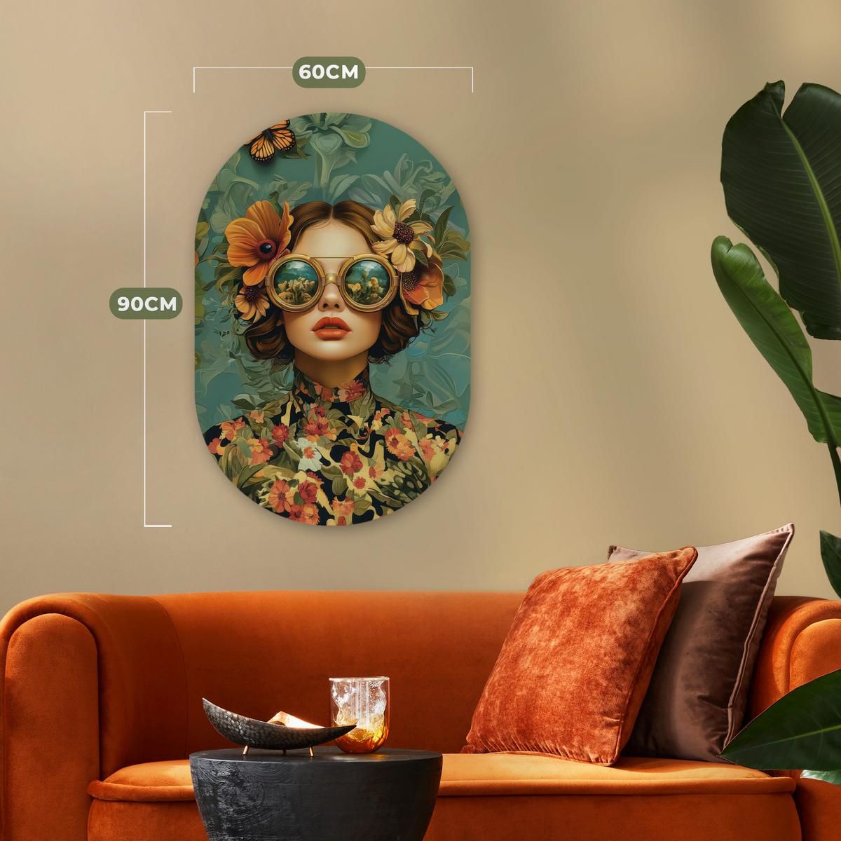WANDBILD Frau - Blumen - Schmetterlinge - Natur - Vintage Wanddeko Schlafzimmer 60x90 cm - Petrol, Kunststoff (60/90cm) - MuchoWow
