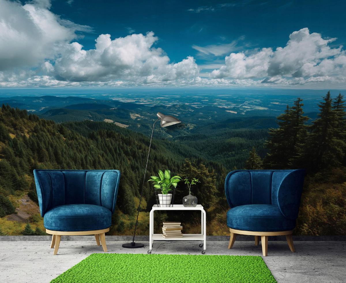 FOTOTAPETE Landschaft Wald Blau 150x105 cm - Multicolor, Papier (150/105cm) - Wallarena