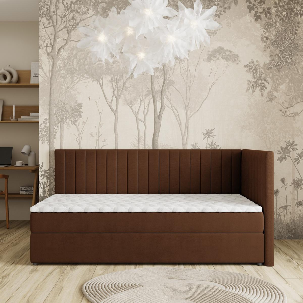BOXBETT ARIS 80x200 cm mit Matratze und Topper, H2+H3 - Braun - Braun, Holz (80/200cm) - MASSENO