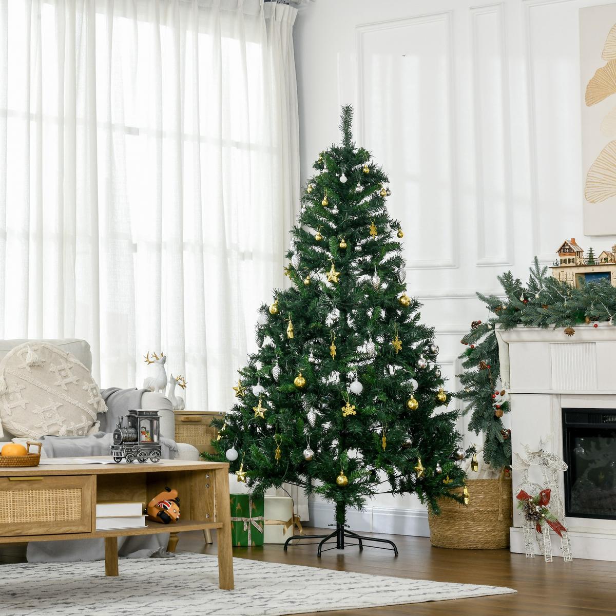 WEIHNACHTSBAUM Tannenbaum Christbaum LED Lichtfaser Baum Stern - Grün, Kunststoff/Metall (180cm) - HOMCOM