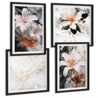 BILDER SET 4er Set - 50x50 cm & 40x60 cm Schwarzer Rahmen - Blumen Marmor weiß schwarz - Schwarz, Kunststoff (50/50cm) - TULUP