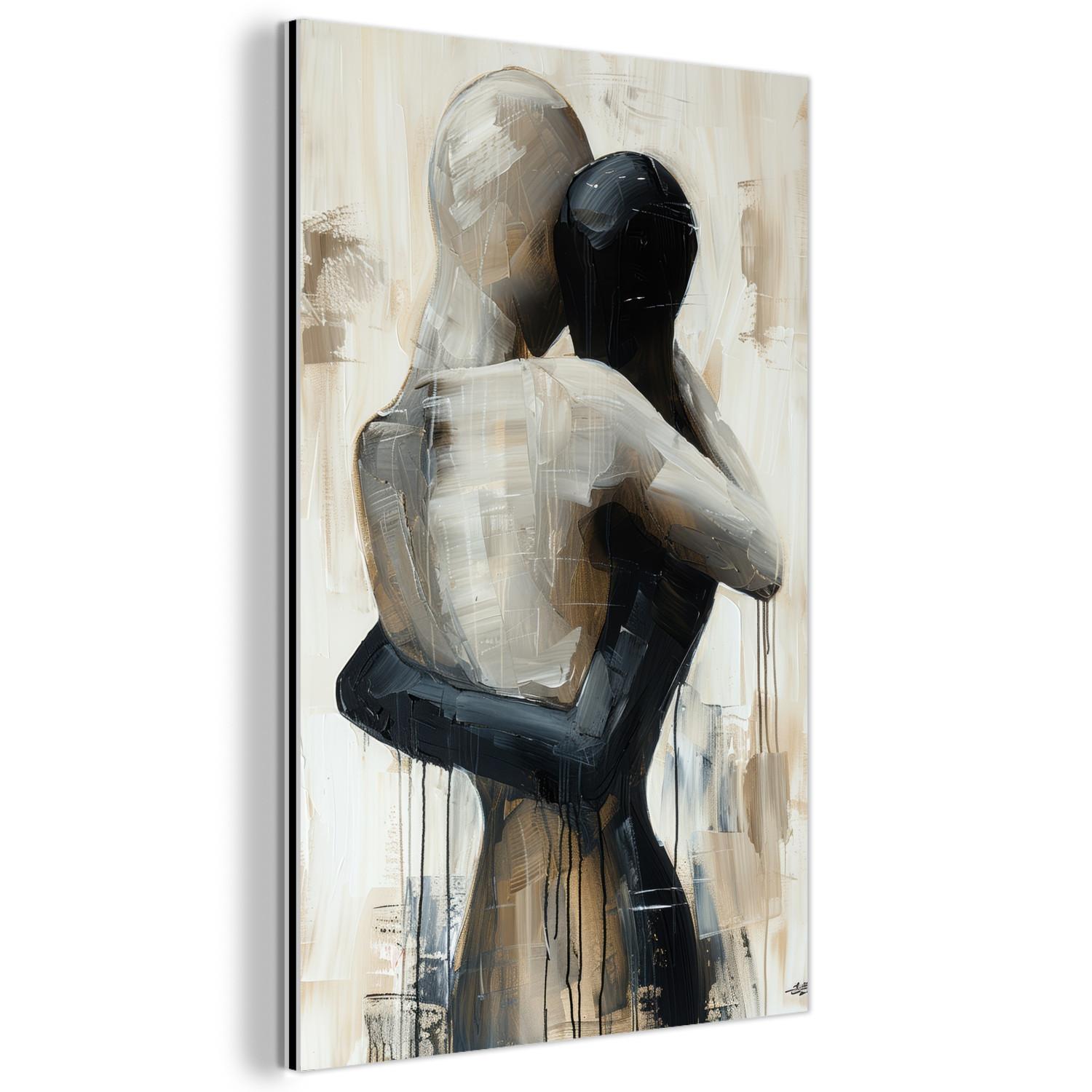METALLBILD Abstrakt - Liebe - Schwarz und weiß - Modern 80x120 cm - Schwarz, Metall (80/120cm) - MuchoWow