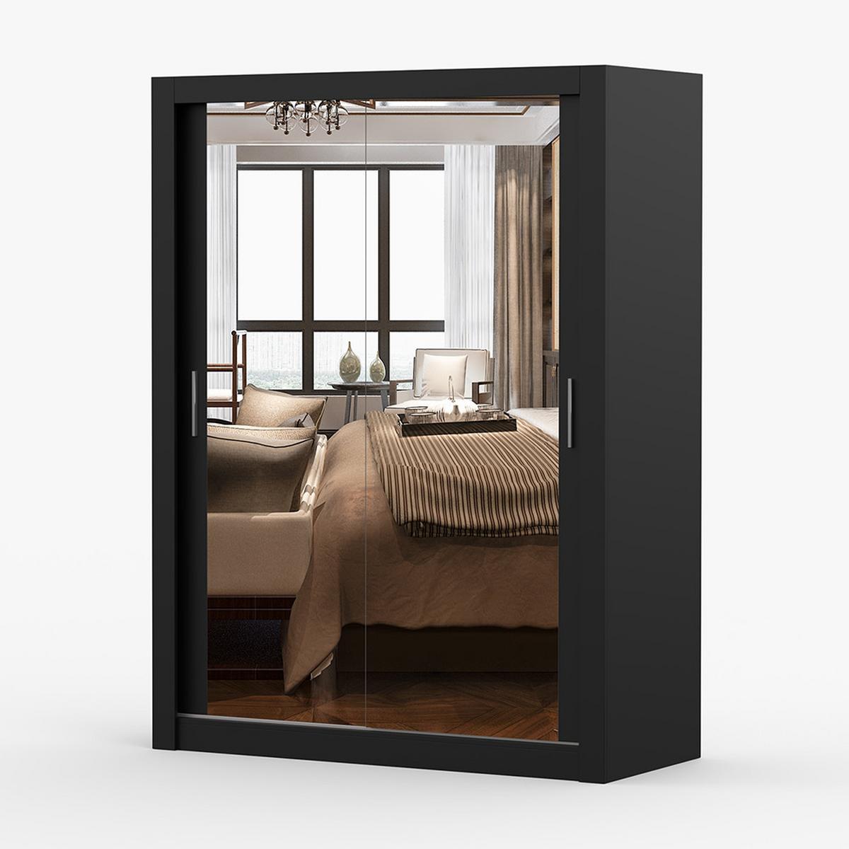 KLEIDERSCHRANK Milan 150 cm, 150/215/64, 2-türig, schwarz - Schwarz, Holzwerkstoff (150/215/64cm) - imoebel24