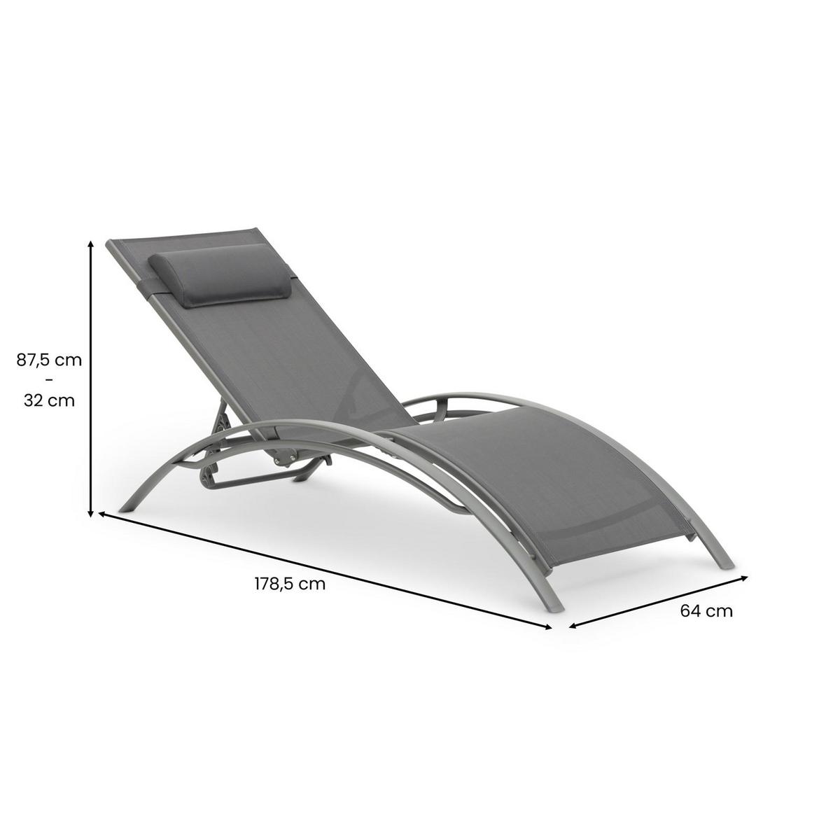 GARTENLIEGE RELAX grau - Grau, Textil/Metall (179/88/64cm) - IDIMEX