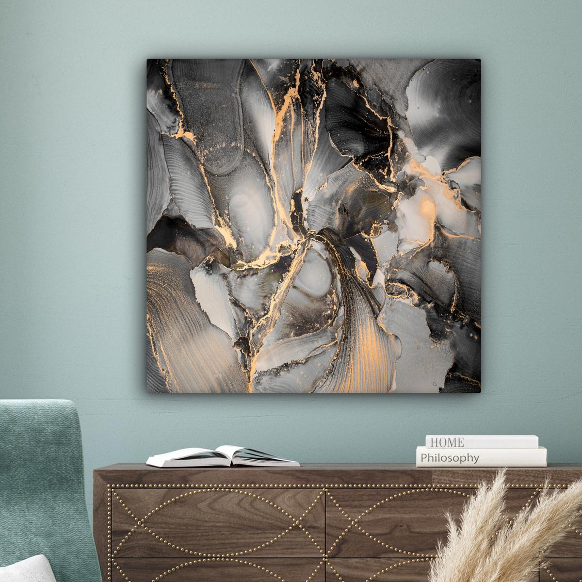 LEINWANDBILD Grau - Luxus - Gold - Marmor Deko Groß 90x90 cm - Dunkelgrau, Textil (90/90cm) - MuchoWow