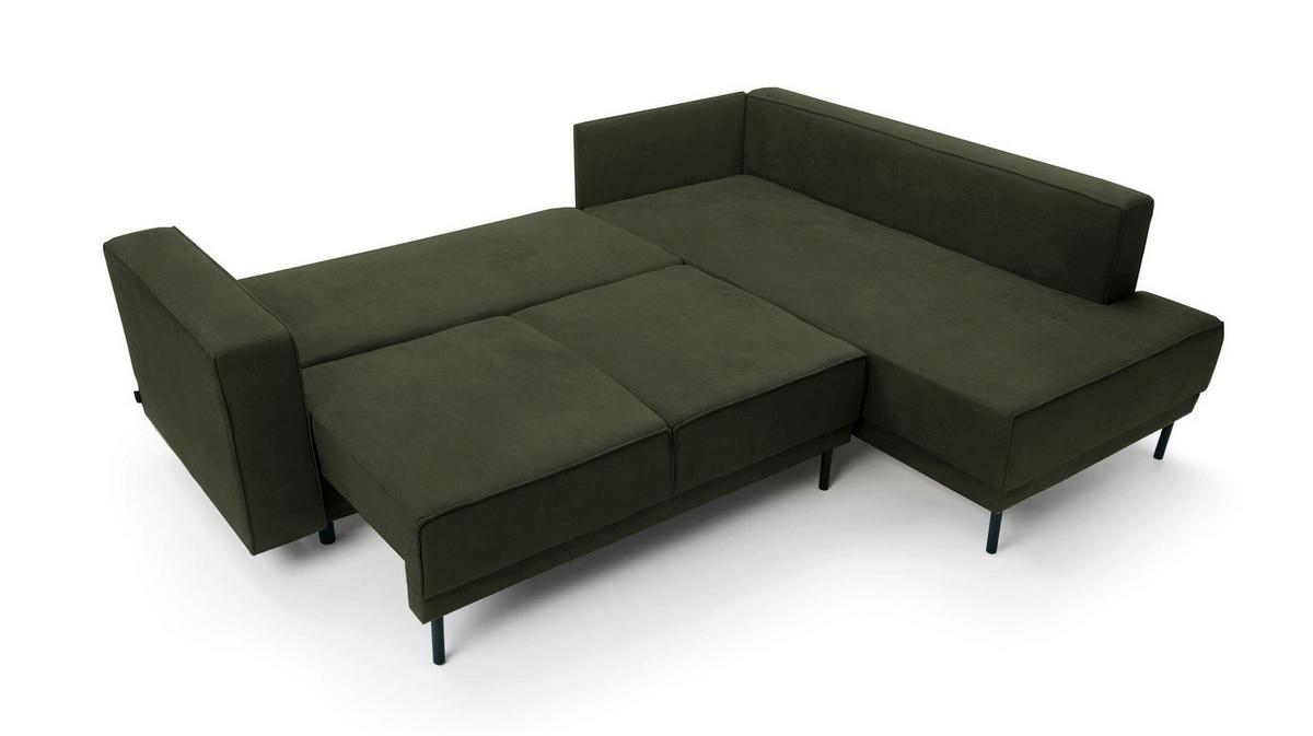 ECKSOFA Rodario Olivgrün Velours - Schwarz/Olivgrün, Textil/Metall (247/187cm) - Selsey