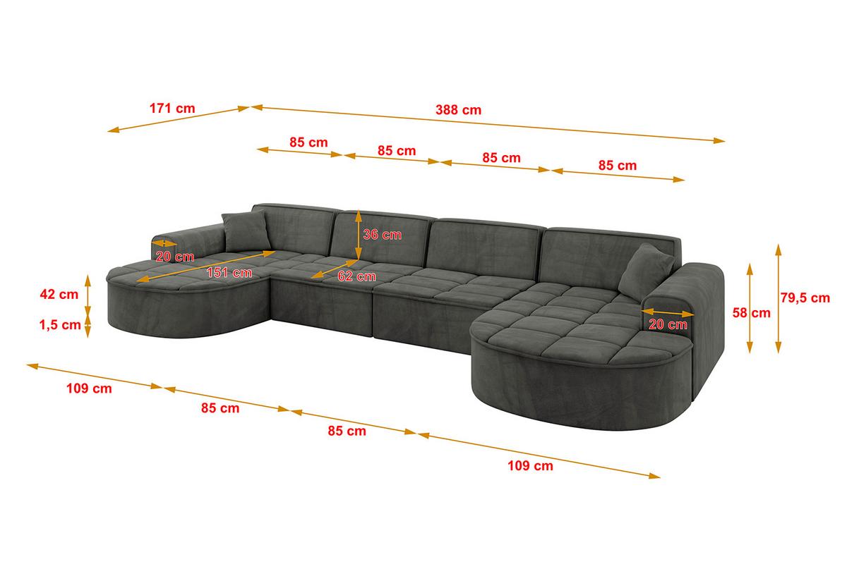 WOHNLANDSCHAFT TARO-U2 - 388x171x79,5 cm Dunkelgrau - Dunkelgrau, Holzwerkstoff/Textil (388/79.5/171cm) - ALTDECOR
