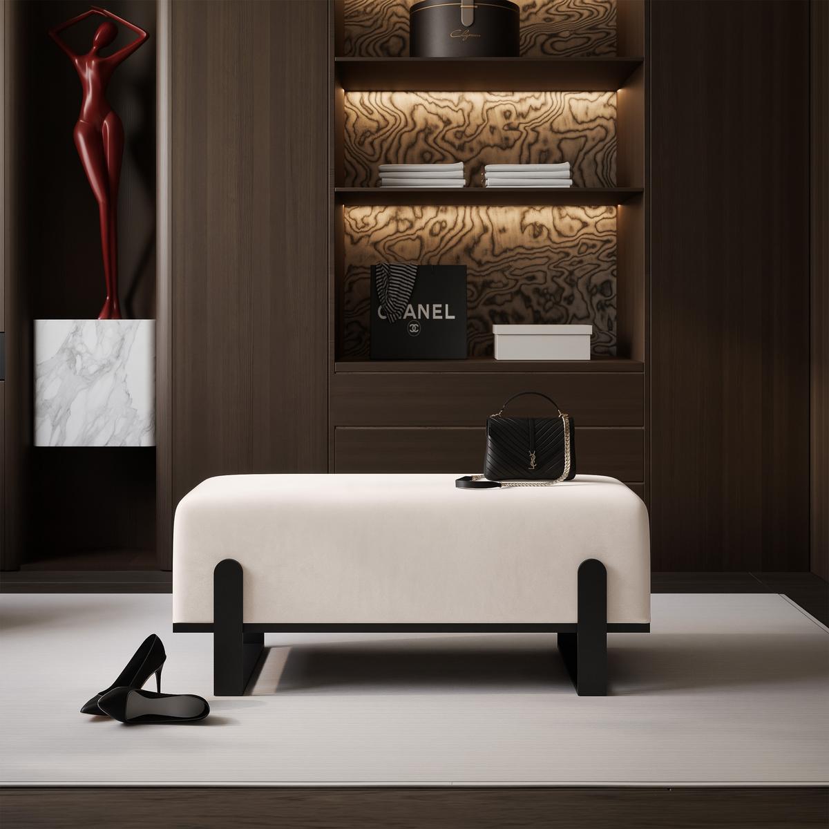 POLSTERBANK MARA 100 cm Schwarz / Creme ,Metallgestell - Creme, Textil/Metall (100/47/35cm) - Idohome
