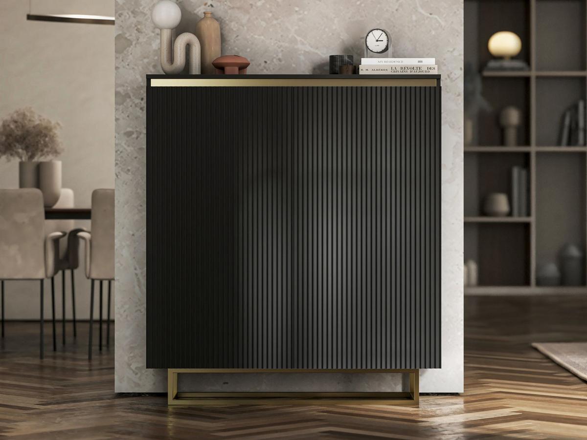 HIGHBOARD Selene 2D Schwarz Matt 111 cm goldfarbener Rahmen - Goldfarben/Schwarz, Holzwerkstoff/Metall (111/125/35cm) - Meble Lindner