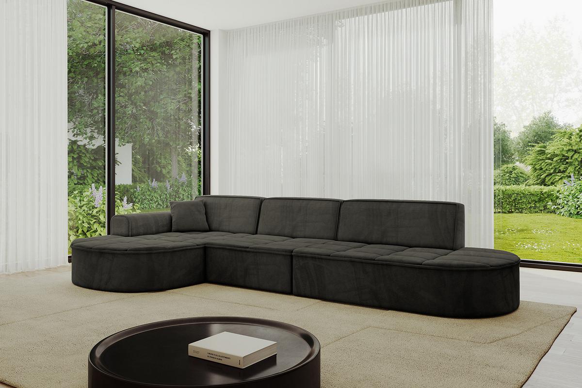 ECKSOFA Ottomane Links TARO-L2 - 328x171x79,5 cm Schwarz - Schwarz, Holzwerkstoff/Textil (328/171cm) - ALTDECOR