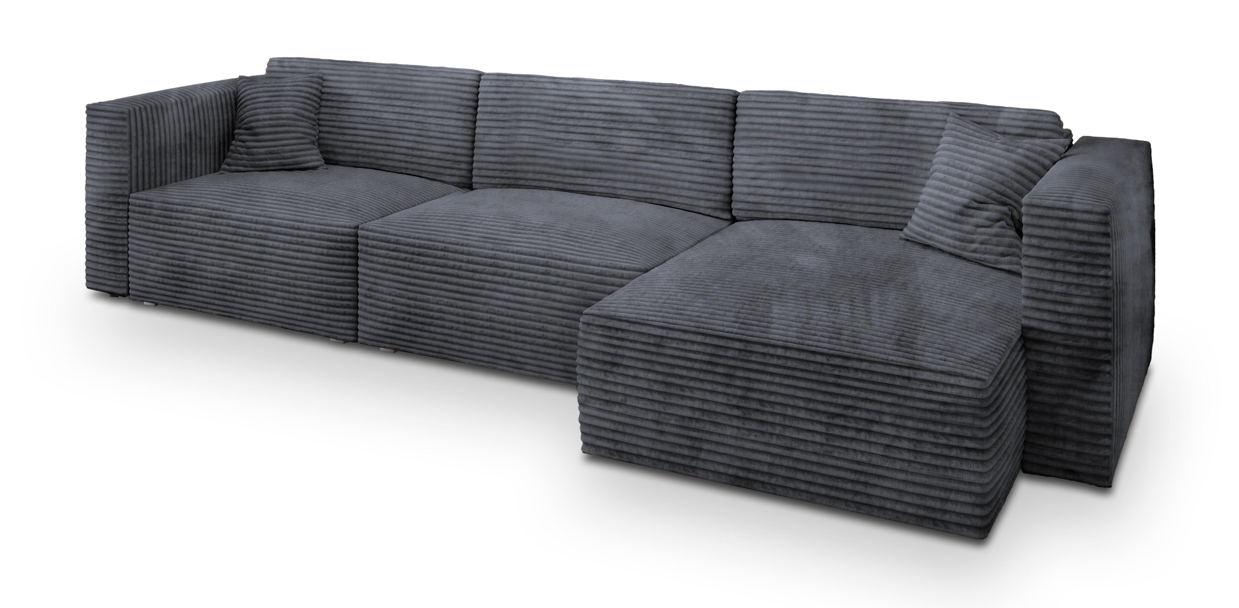 ECKSOFA TOLMO Graphitfarben Kordstoff mit Schlaffunktion - Graphitfarben/Grau, Holz/Kunststoff (347/148cm) - MASSENO