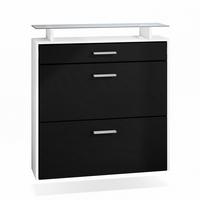 SCHUHSCHRANK Malea Front in Schwarz matt - Schwarz, Holzwerkstoff (89/96/23cm) - Vladon