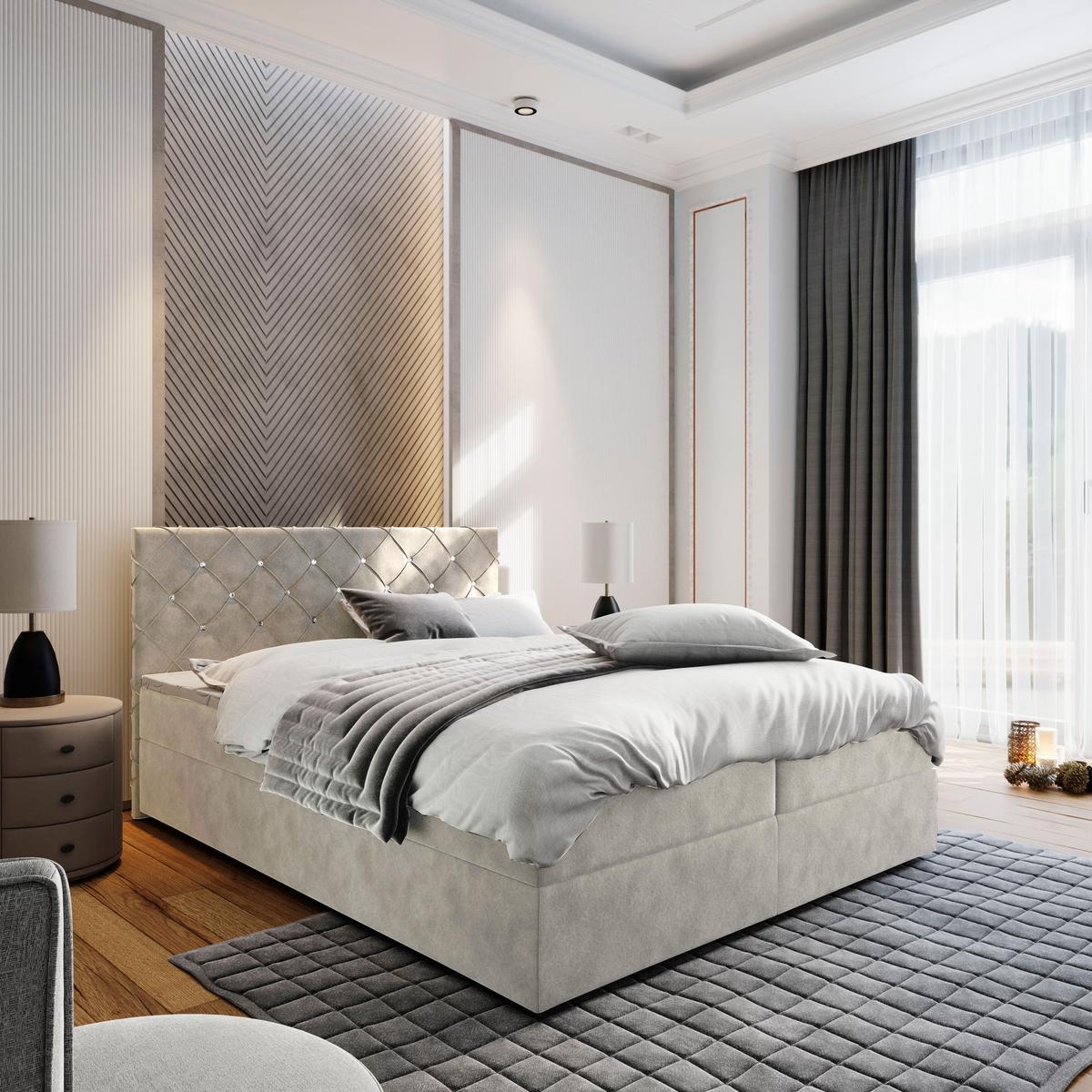 BOXBETT RIVA 140x200 cm mit Matratze und Topper, H2+H3 - Beige - Beige, Holz (140/200cm) - MASSENO