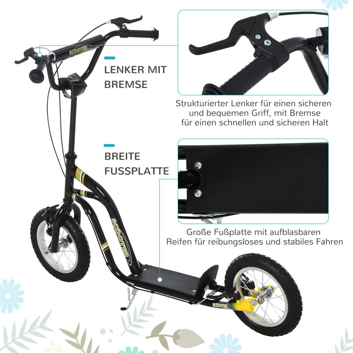 KINDERROLLER ab 5 Jahre Scooter Kinderscooter Tretroller Cityroller Schwarz - Schwarz, Metall (120/58/95cm) - HOMCOM