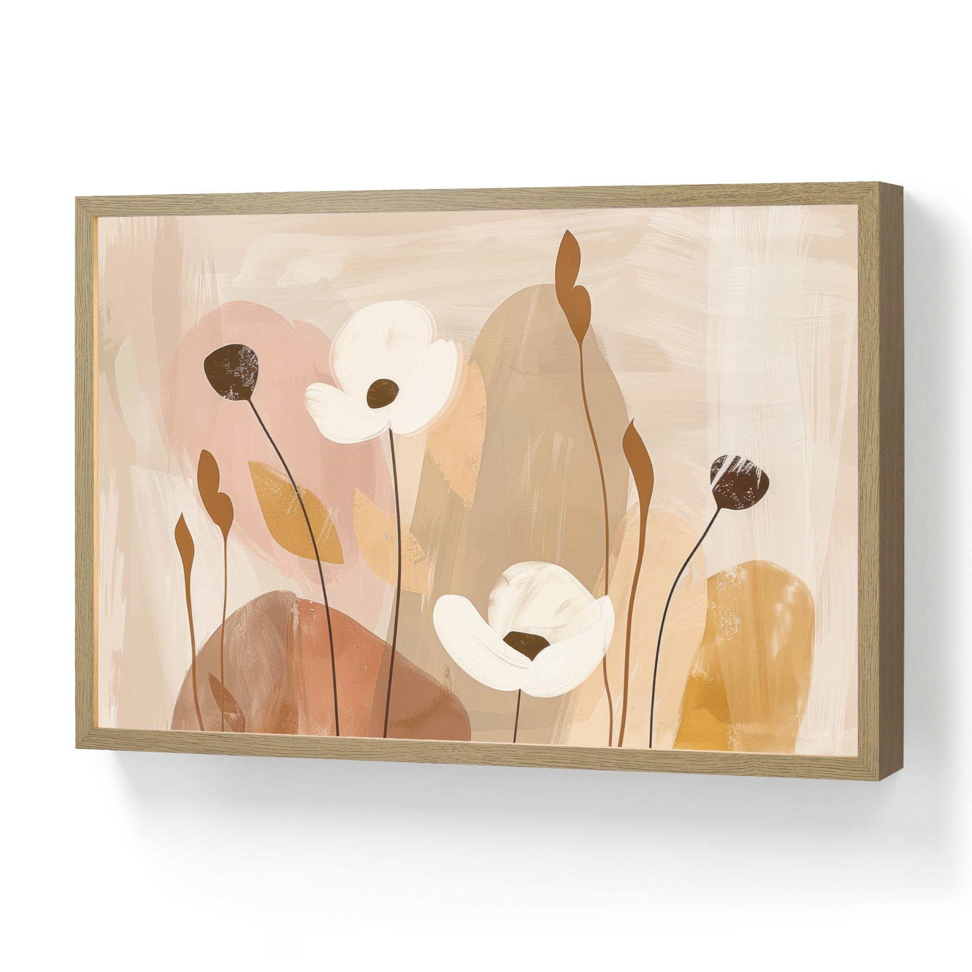 WANDLEUCHTE MIT AKKU Blumen - Abstrakt - Beige - Strichzeichnung 60x40 cm - Sandfarben, Holzwerkstoff (60/40/8cm) - OnlyWow