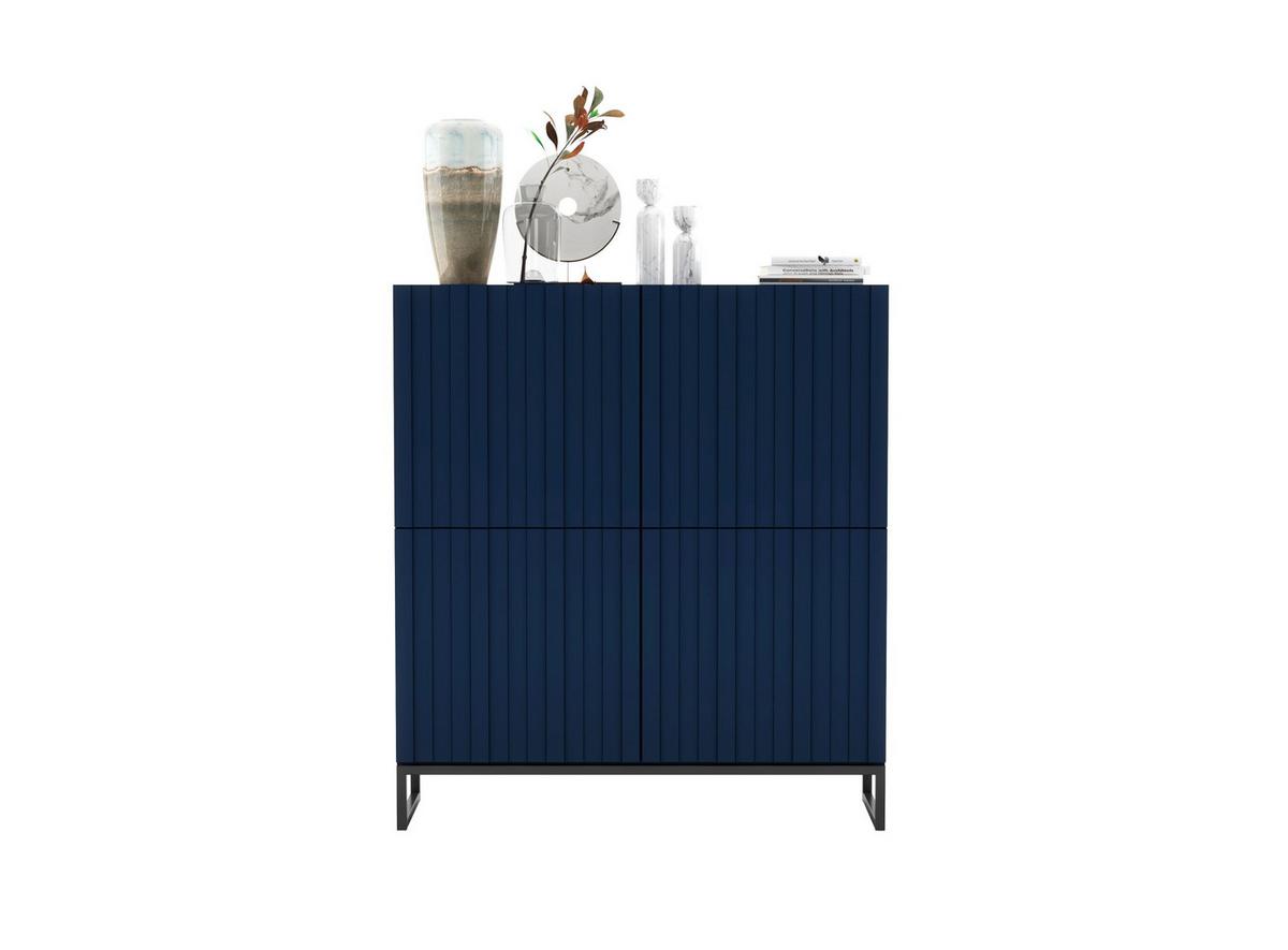 KOMMODE Elpis 4D Marineblau Matt mit metallrahmen Glamour 112 cm - Blau/Schwarz, Holzwerkstoff/Metall (112/126/36.5cm) - Meble Lindner