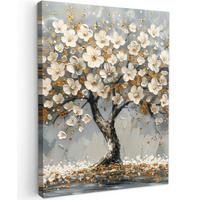 LEINWANDBILD Baum - Blumen - Weiß - Natur - Kunst Room Decor 30x40 cm - Weiß, Textil (30/40cm) - MuchoWow