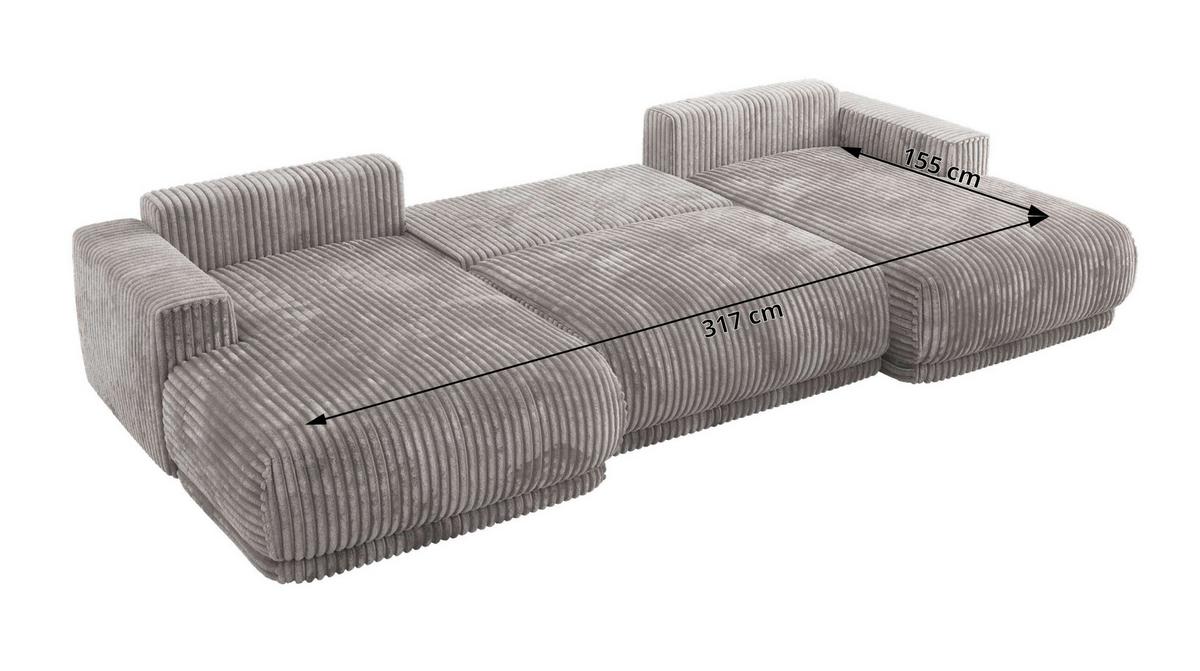 WOHNLANDSCHAFT RINA U Hellgrau Cord - Hellgrau/Schwarz, Kunststoff/Textil (360/85/170cm) - MKS