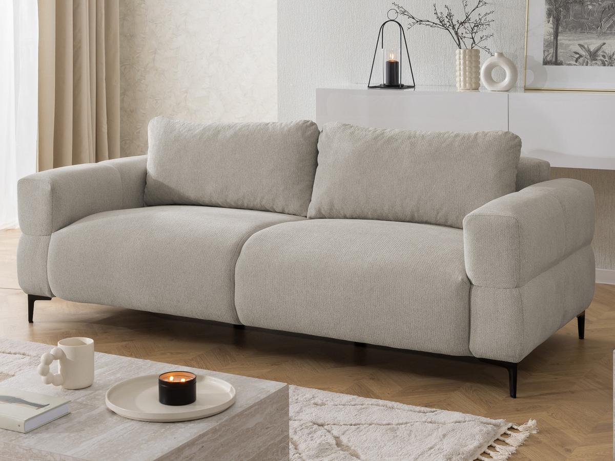 3-SITZER-SOFA Cardea in Bubble-Optik aus weichem Taupe Strukturstoff mit hohem Sitzkomfort - Taupe/Schwarz, Holz/Textil (217/80/97cm) - S-Style Möbel