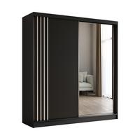 KLEIDERSCHRANK mit Spiegel-Schiebetüren und Aluminium-Leisten, LED-Beleuchtung - NALLA - 200 cm Schwarz+Schwarz+Weiß - Schwarz/Weiß, Holzwerkstoff (200/216/61cm) - ALTDECOR