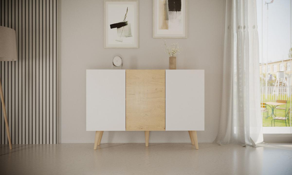 KOMMODE Toronto Weiß, Eiche 39,9/95,5/120 - Weiß, Holzwerkstoff (40/96/120cm) - RAUMHIRSCH FURNITURE