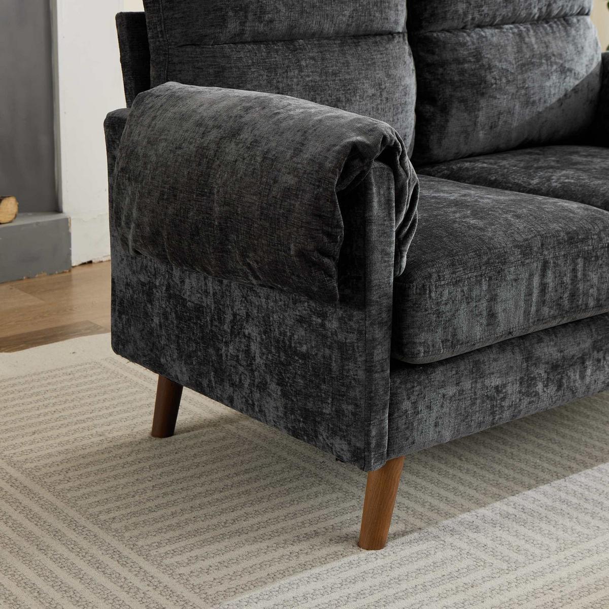 2-SITZER-SOFA aus schwarzem chenille, kompakt und platzsparend - Schwarz, Textil (70/85/124cm) - Urban Meuble