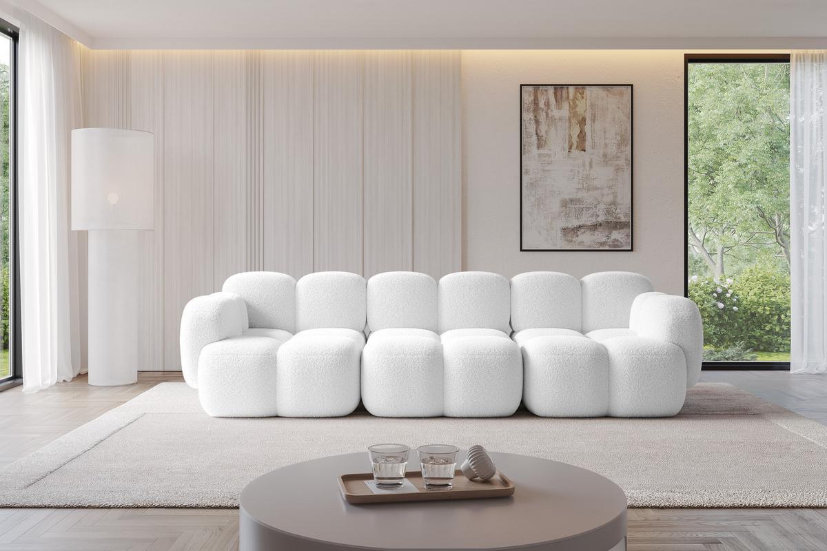 3-SITZER modulares Sofa Miko-S2 300x118x75 cm Weiß Bouclé - Schwarz/Weiß, Holzwerkstoff/Kunststoff (300/75/118cm) - ALTDECOR