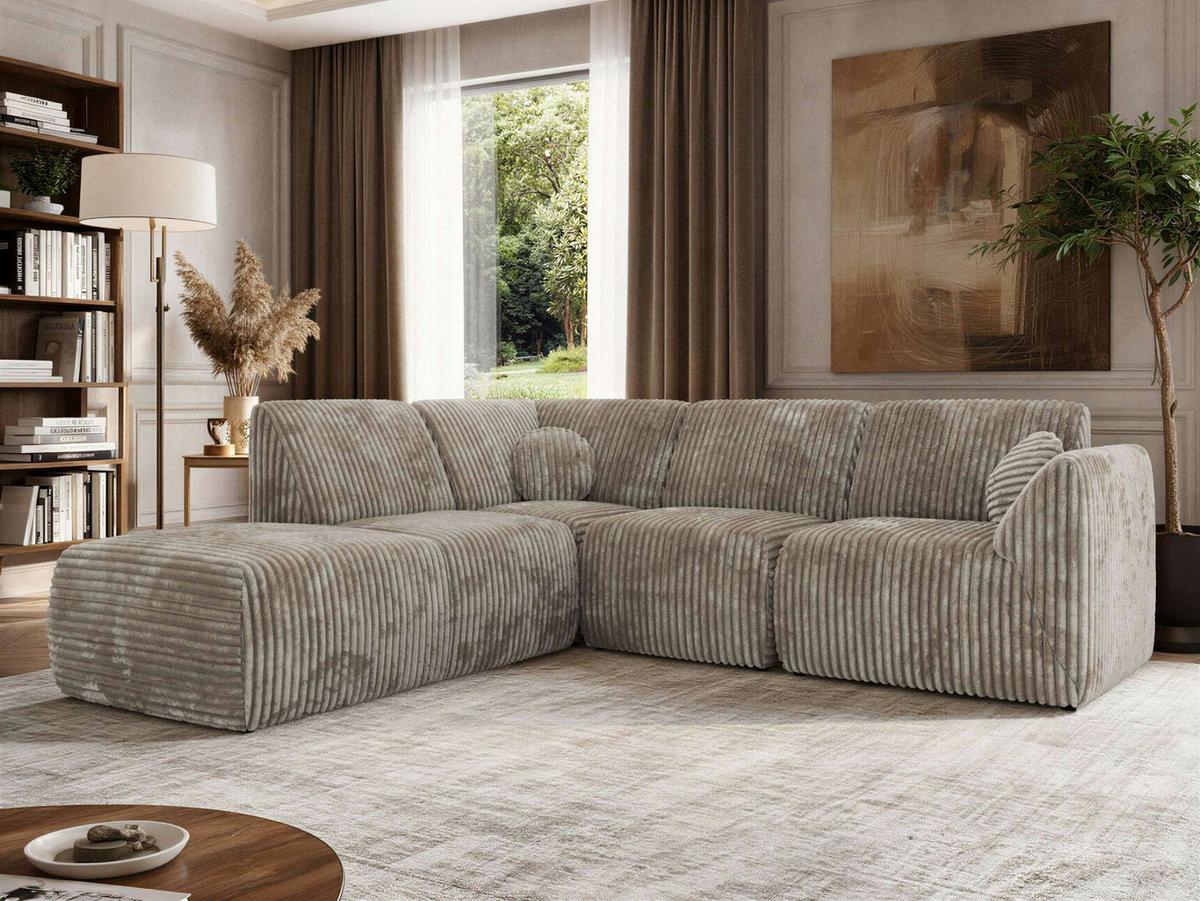 ECKSOFA NOARA 5M L Hellbraun Cord - Links - Hellbraun/Schwarz, Kunststoff/Textil (244/267cm) - MKS