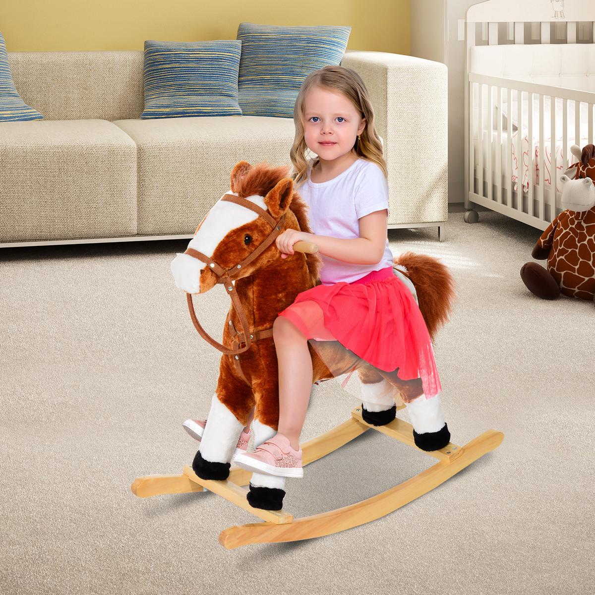 SCHAUKELPFERD Kinder Wiehern Schaukeltier Schaukelspielzeug Braun - Braun, Holz (28/65/74cm) - HOMCOM