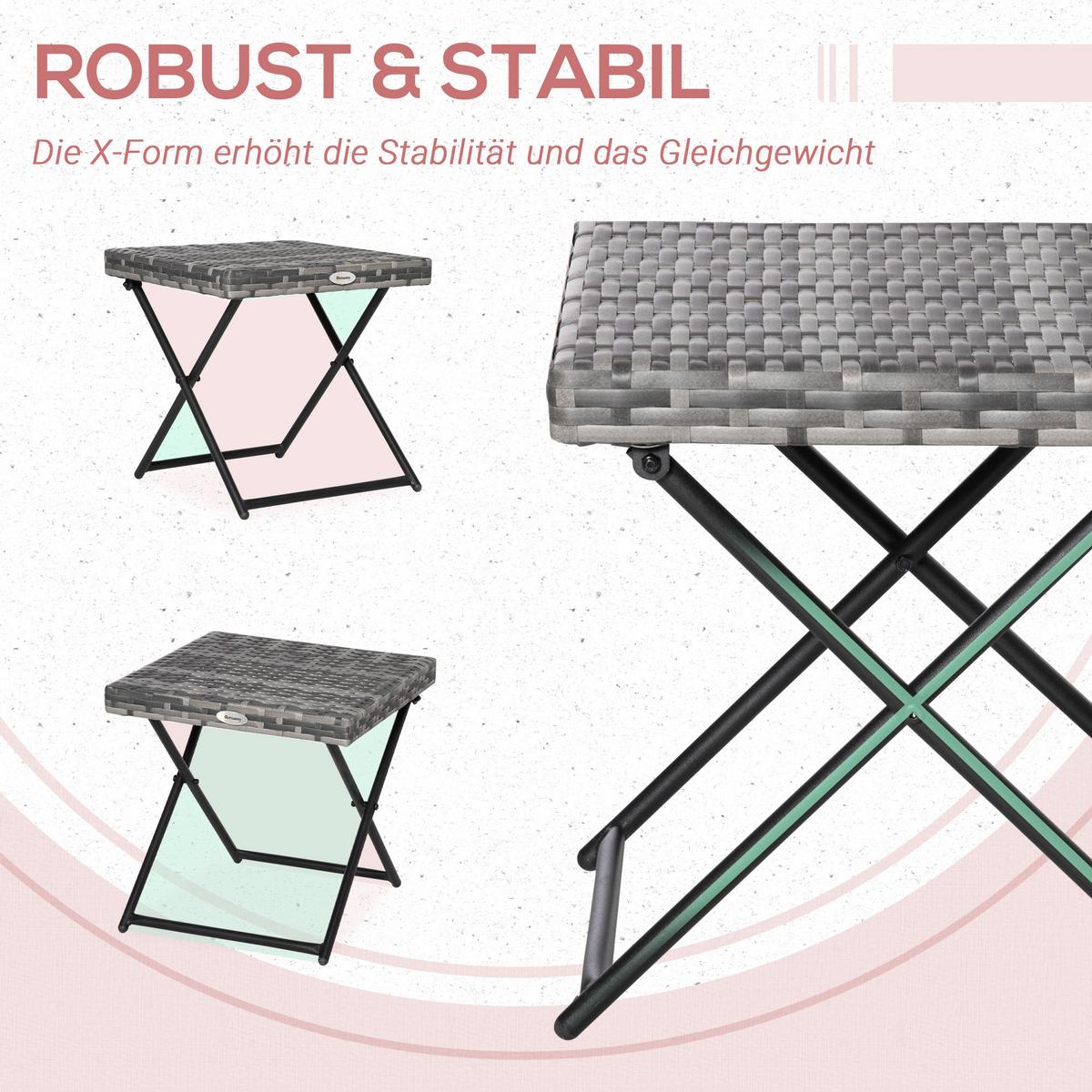 GARTENKLAPPTISCH, Grau, Stahl, Polyrattan - Grau, Kunststoff (40/40/40cm) - Outsunny