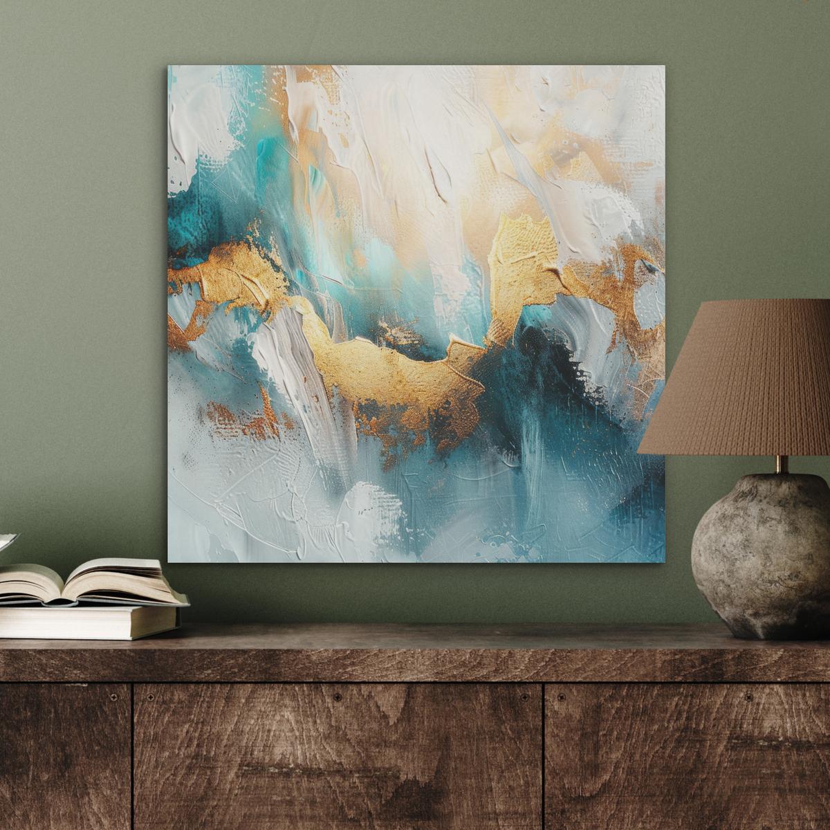 AKUSTIKBILD Abstrakt - Kunst - Gold - Blau Wandbilder 60x60 cm - Petrol, Kunststoff (60/60/0.9cm) - MuchoWow