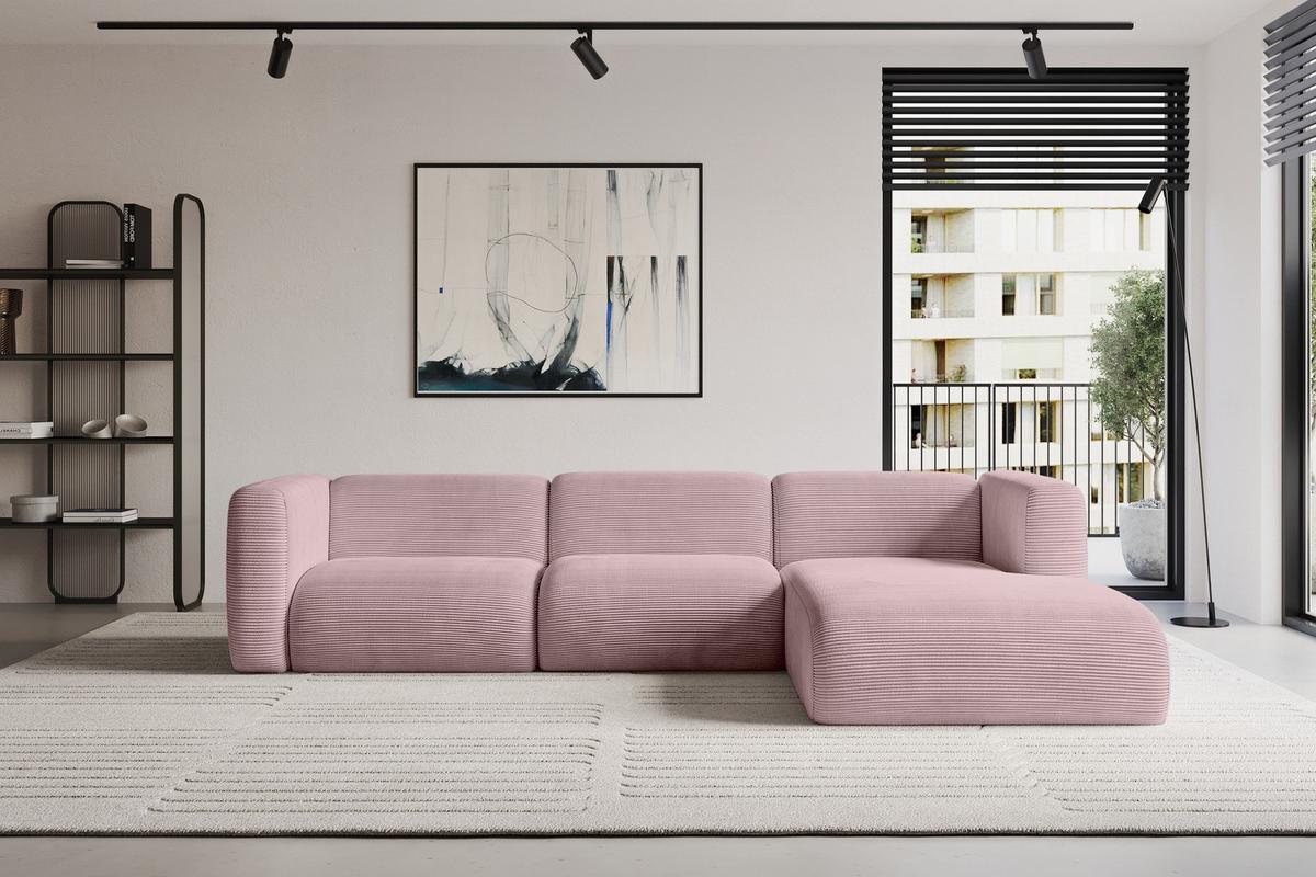 ECKSOFA Ottomane Rechts MIRA-L2 318x179x89 Rosa Cord - Schwarz/Rosa, Holzwerkstoff/Kunststoff (318/179cm) - ALTDECOR