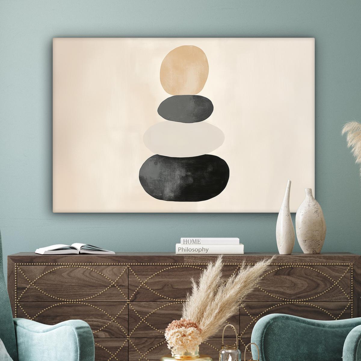 LEINWANDBILD Japandi - Wabi sabi - Beige Wohnzimmer Groß 120x80 cm - Taupe, Textil (120/80cm) - MuchoWow