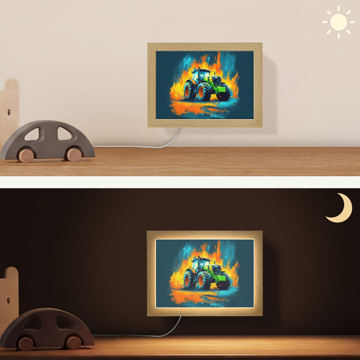 WANDLEUCHTE Abstrakt - Traktor - Grün 20x15 cm - Dunkelblau, Holzwerkstoff (20/15/8cm) - OnlyWow