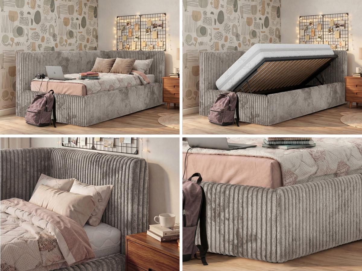 POLSTERBETT TILVO 90/200 - Hellbraun Cord - Multitaschenfederkernmatratze - Rechts - Hellbraun, Textil (200/90cm) - MKS