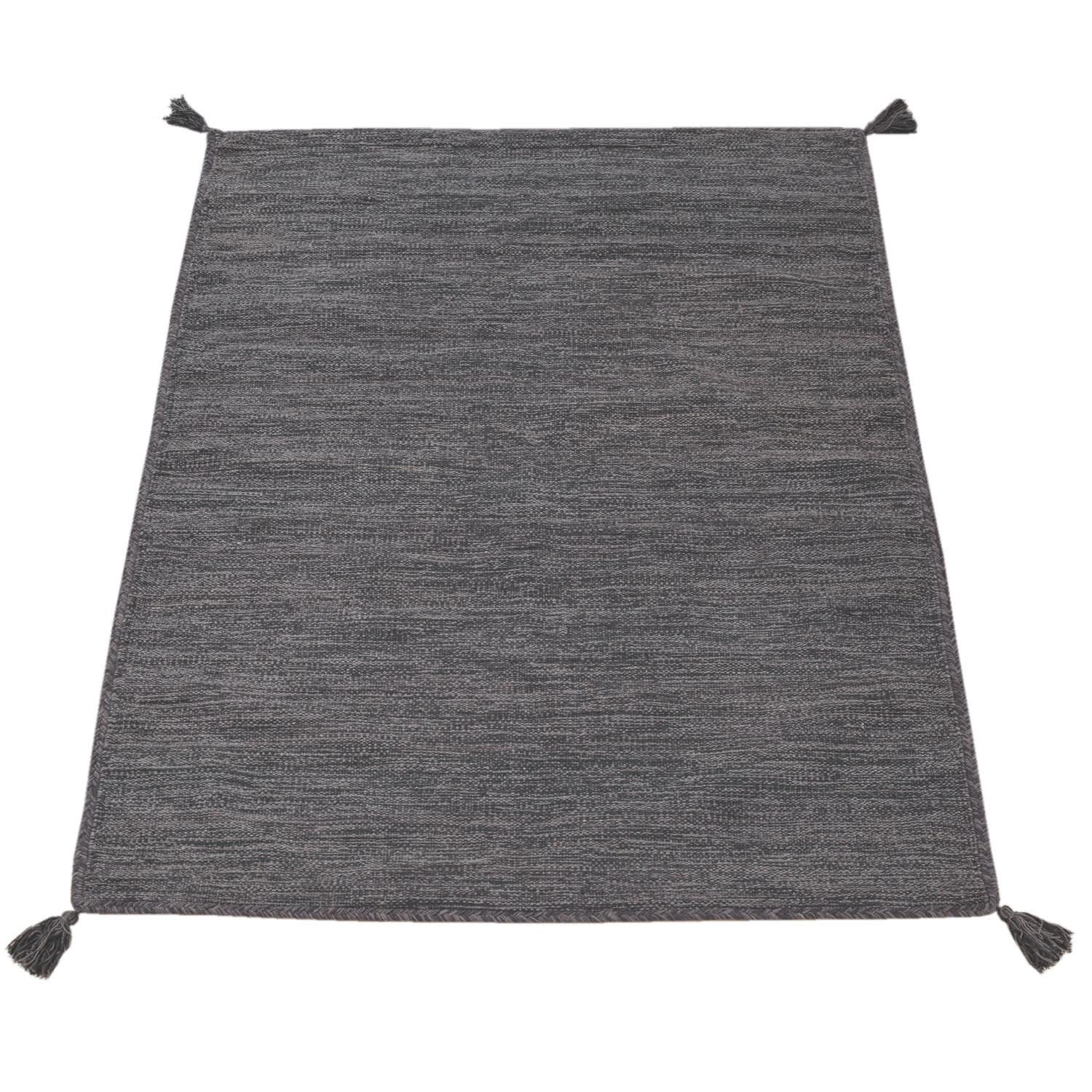 BAUMWOLLTEPPICH handgewebt mit Fransen, einfarbig, Grau, 120 x 170 cm - Grau, Textil (170/120cm) - KADIMA DESIGN
