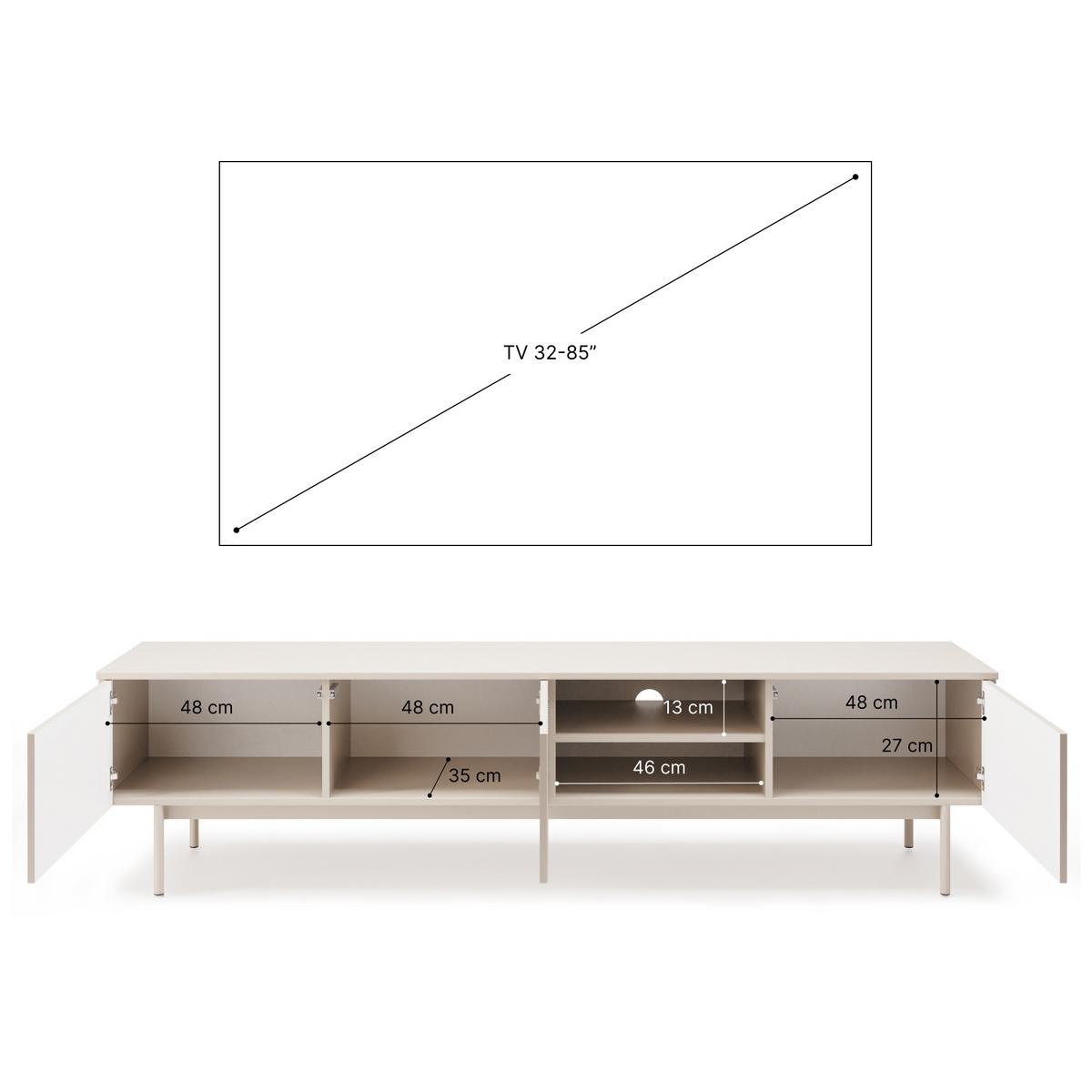 LOWBOARD Soft mit 3 Türen und geriffelten Fronten, Kaschmir - Kaschmir, Holzwerkstoff/Metall (200/50/38cm) - Beautysofa