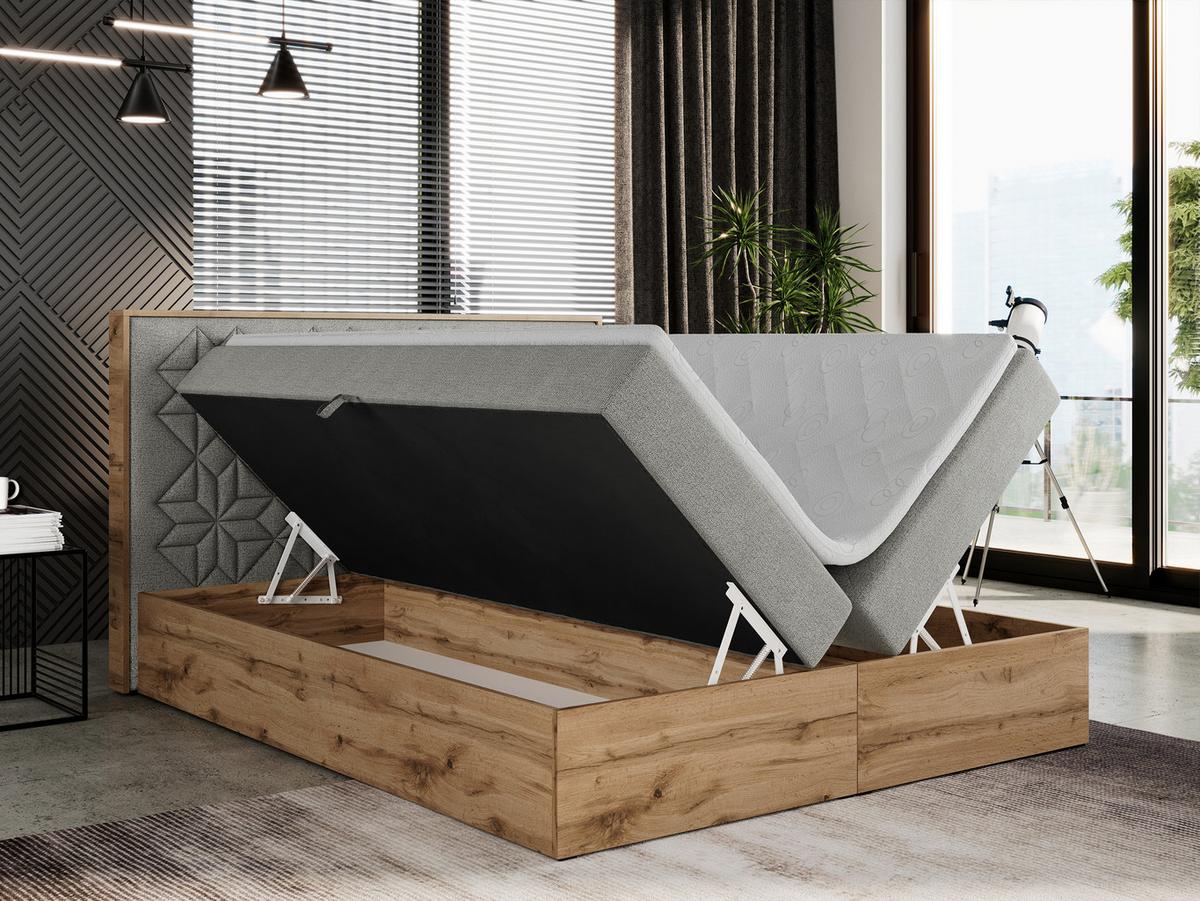 BOXBETT NESSI - 180/200 Hellgrau Struktur - H3 - Hellgrau, Holz/Textil (180/200cm) - MKS
