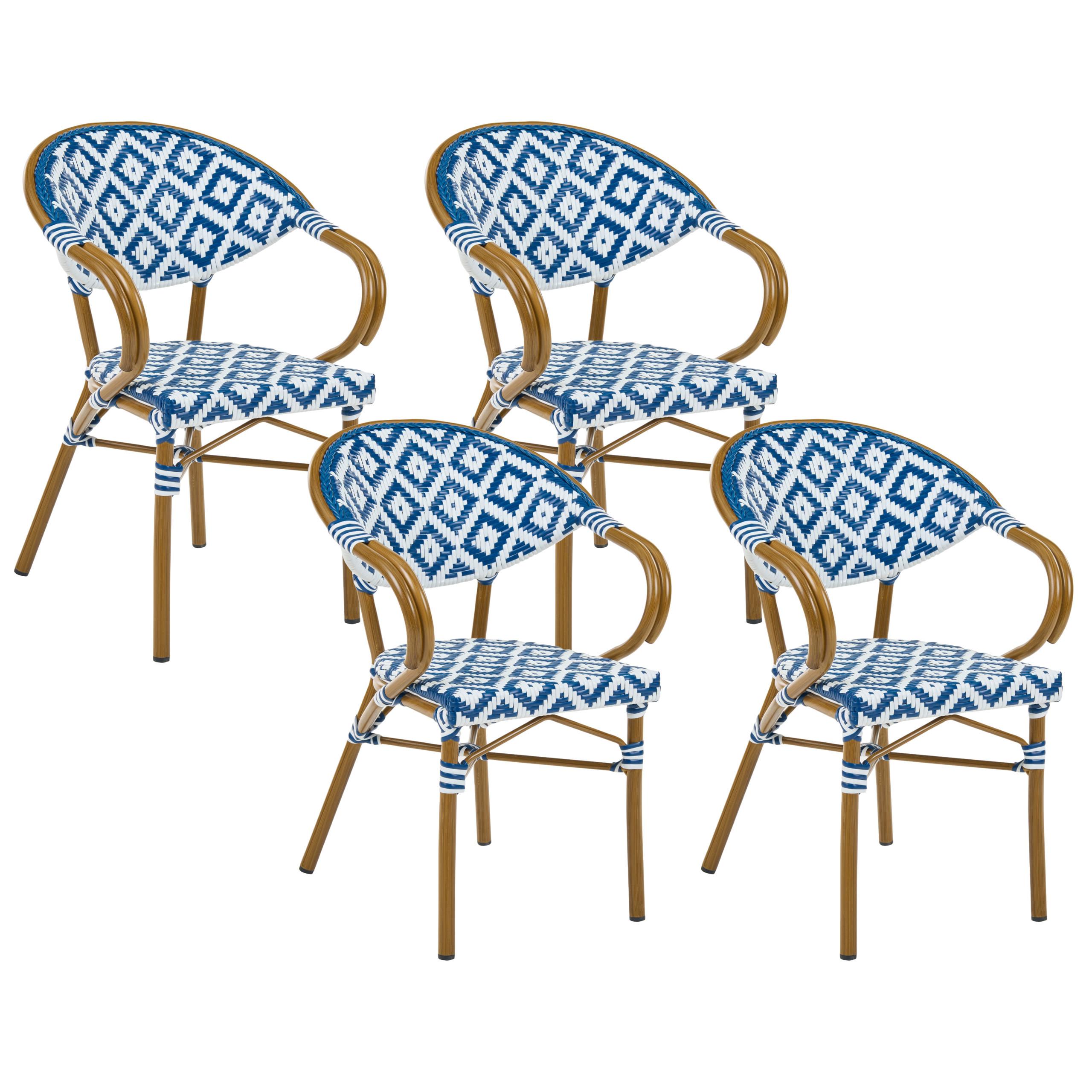GARTENSTUHL 4er-Set Polyrattan Blau/Weiß Caspri - Weiß, Kunststoff (41/81/51cm) - Beliani