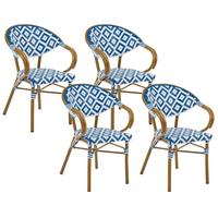 GARTENSTUHL 4er-Set Polyrattan Blau/Weiß Caspri - Weiß, Kunststoff (41/81/51cm) - Beliani