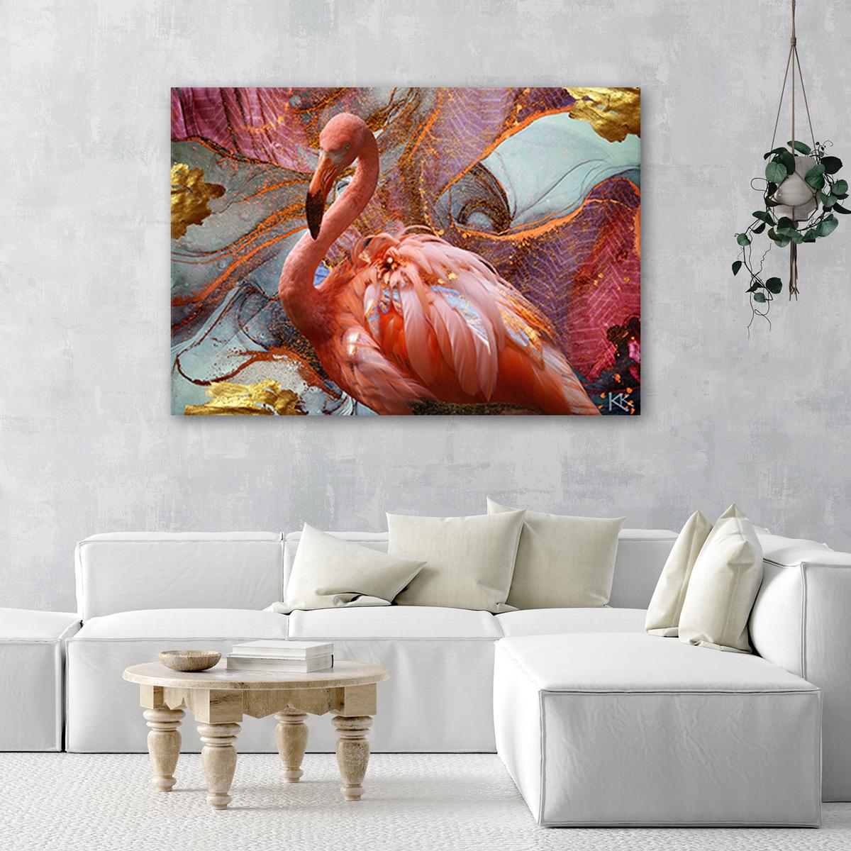 WANDBILD rosa flamingo abstraktion - Pink, Textil (60/40cm) - Feeby