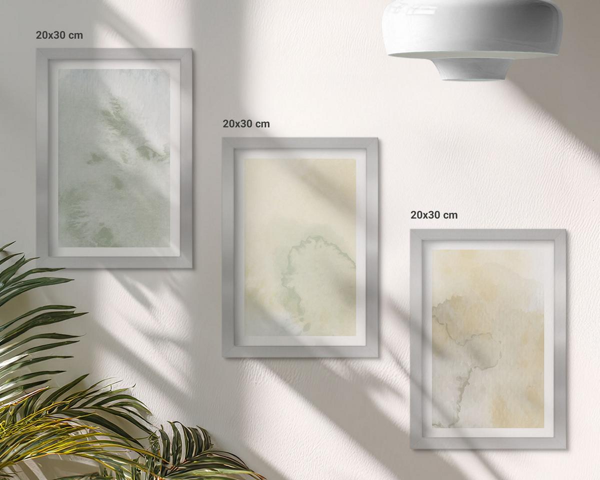 BILDER SET 3er Set - 20x30 cm Silberner Rahmen - Pastellfarbene Aquarelltexturen - Silberfarben, Kunststoff (20/30cm) - TULUP